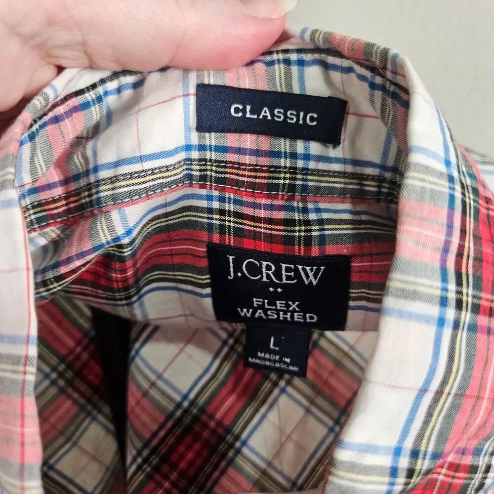 J.Crew Flex Washed Classic Fit Plaid‎ Button Down Shirt Mens Large Red Blue